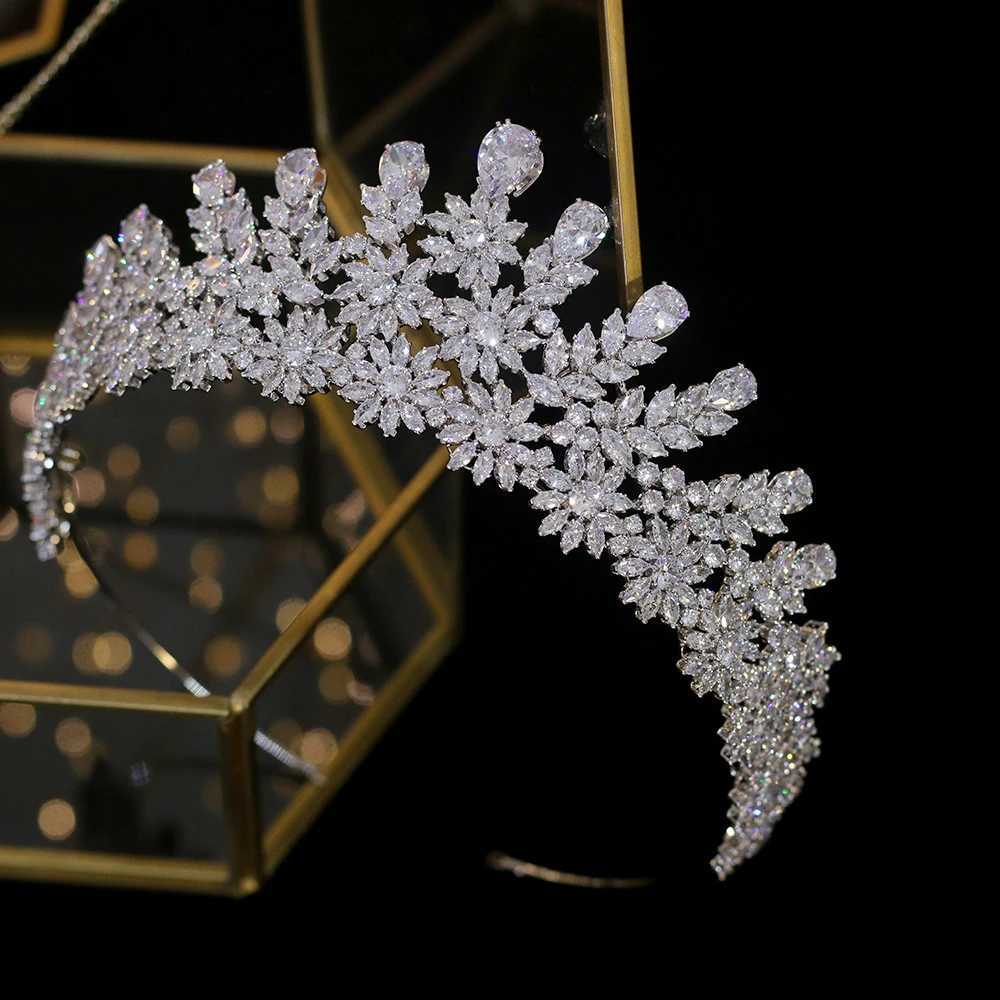 ASNORA Shining Bridal Jewelry Tiaras Large Cubic Zirconia Water Drop Crown Crystal Head with Wedding Hair Accessories W241007