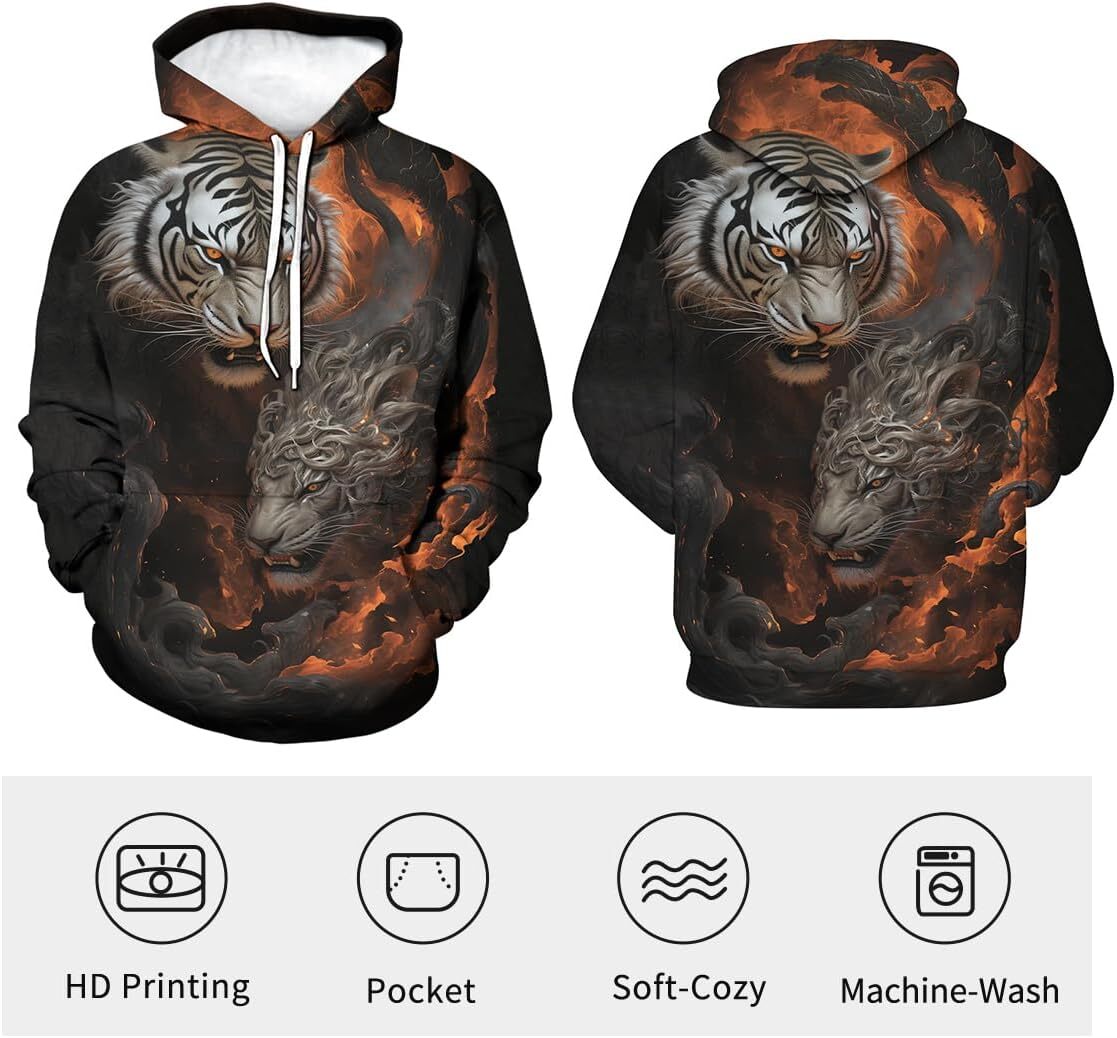 Hoodie for Mens Womens Psychedelic Tiger Hoodie Novelty Rose Print Casual Fashion Long Sleeved Pullover Hoodie Graphic Hoodies sweatshirt