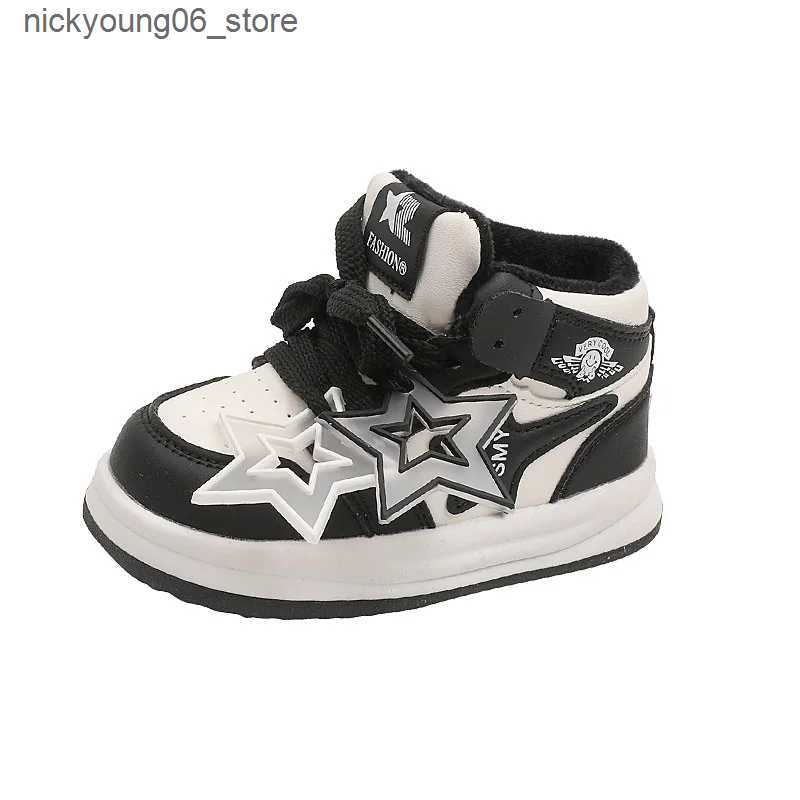 Boots Childrens Sneakers Autumn Winter Boys Girls Velet Lined Warm Sport Shoes Cute Star Shoes Toddler Non-slip Walking Footwear L240910