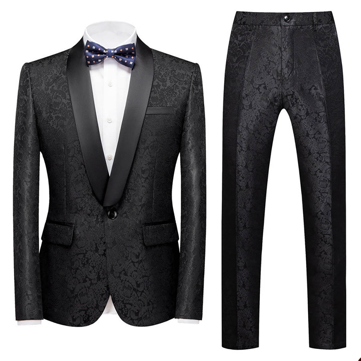 Slim Fit Men Suits Two Pieces Set Jacket And Pants Shawl Lapel Wedding Tuxedos Luxury One Button Business Formal Groom Wear