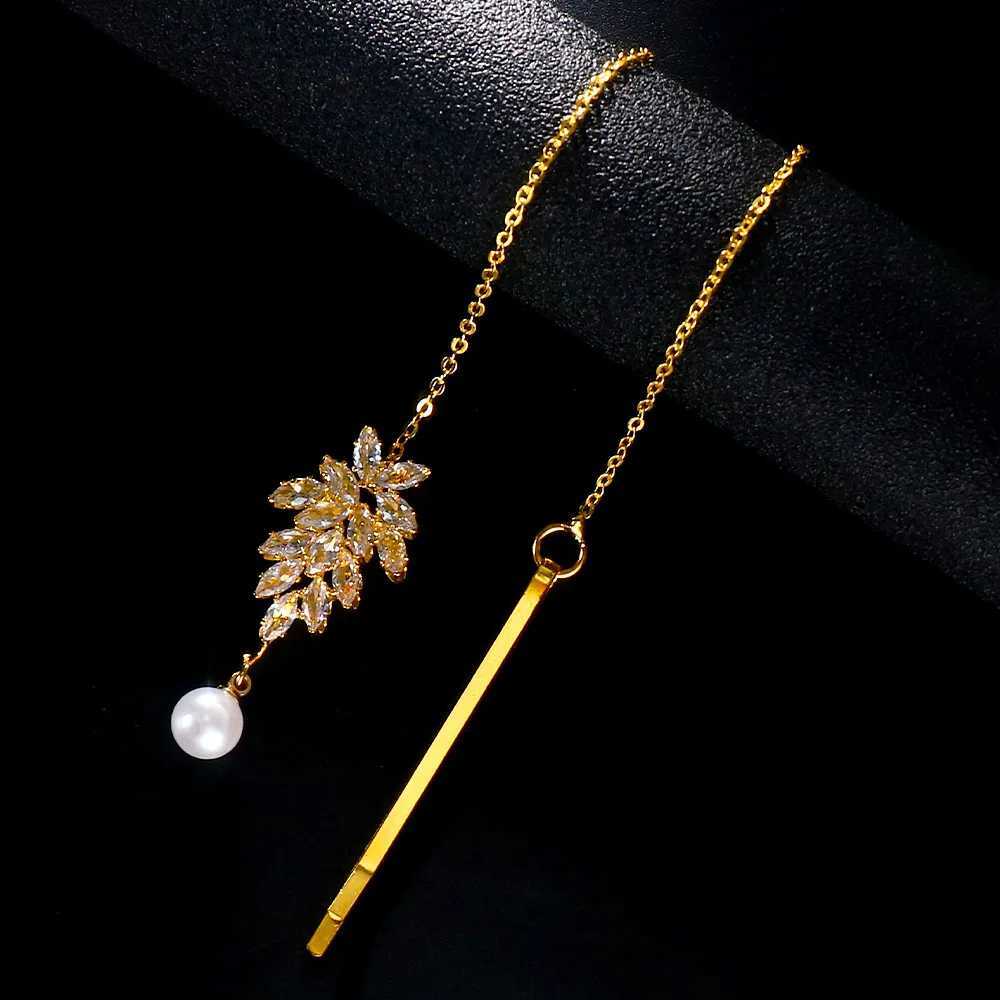 Stonefans Elegant Zircon Front Chain Wedding Accessories 2023 Pearl Pendant Indian Bridal Hair Jewelry W241007