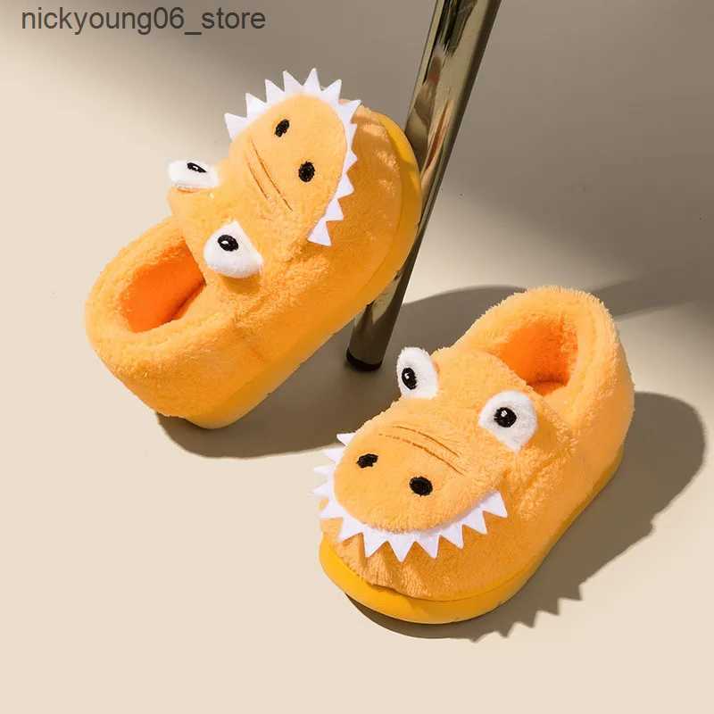Boots Non-slip Children Home Slippers Baby Warm Cotton Indoor Shoes 2022 Winter Cartoon Dinosaur Kids Slippers Boys Girls Flops Soft L240910