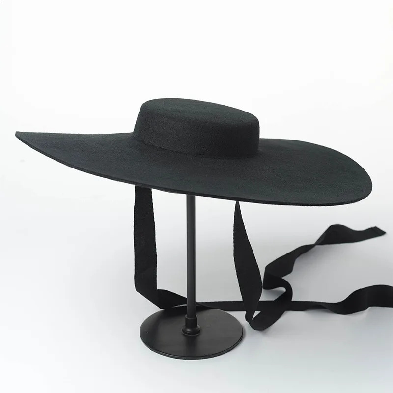 Red Super Wool Hat Extra Large 15cm Big brim Shallow Top Soft Hat for Men and Women Flat Top Hat Big brim Hat 241014