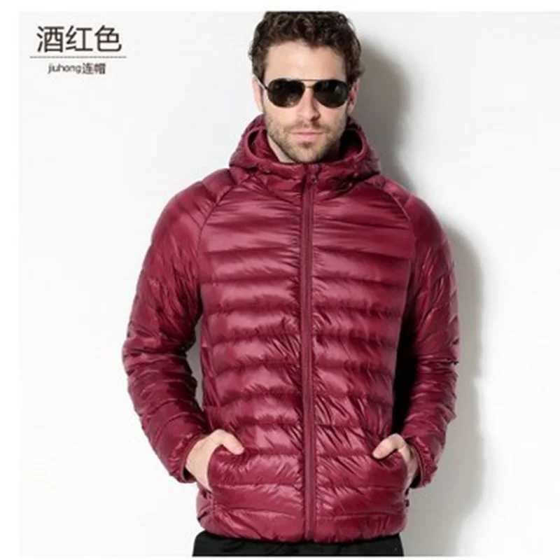 Spring and Autumn Fashion Boutique White Duck Down Solid Color Lightweight Mens Casual Hooded Down Jacket Male Down JacketXJ241008