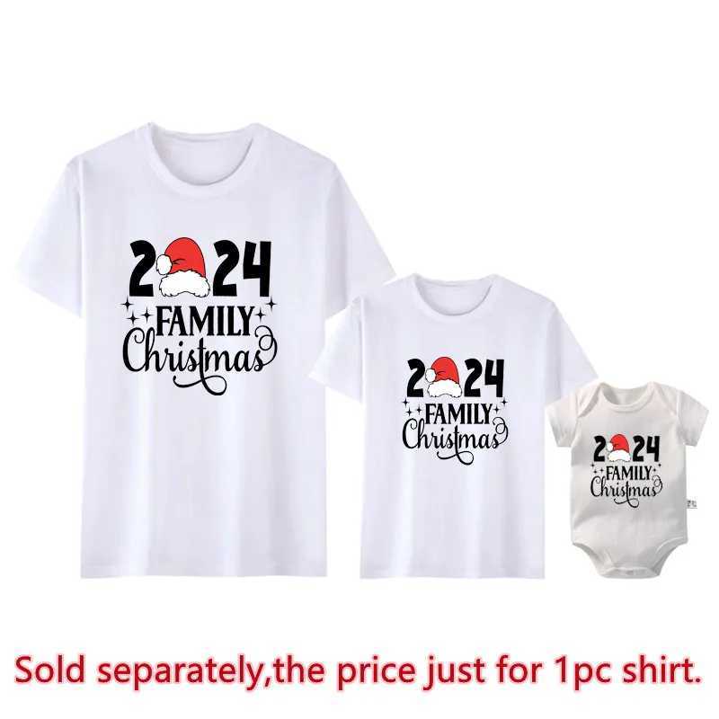 2024 Family Christmas Shirt Cotton Family Matching Set Mom Dad Child T-shirt Baby Pants Matching Pajamas Christmas Clothing Gifts W241008
