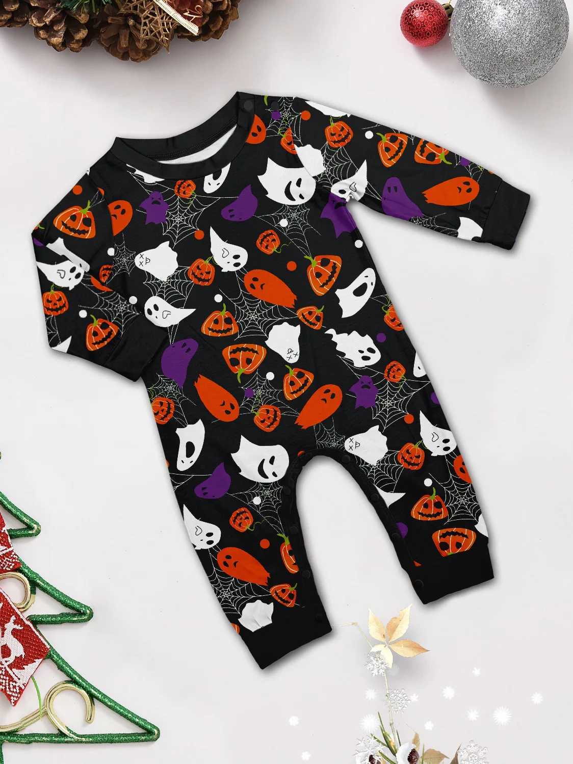 New Family Halloween Matching Outfits Set Pumpkin Demon Print Parent-child Long Sleeve Soft Sleepwear 2 Pcs Family Look PyjamasXJ241008