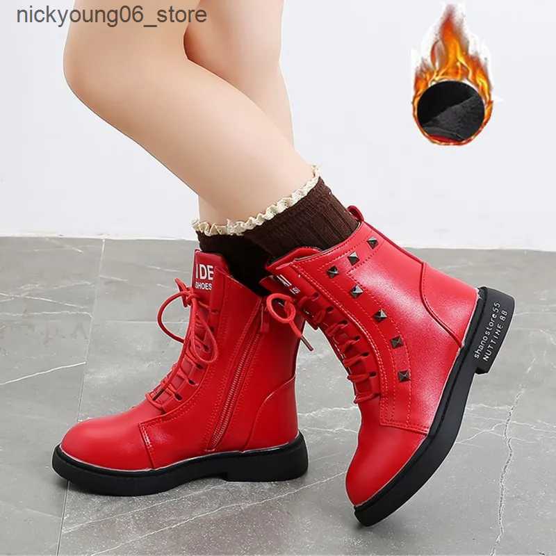 Boots Little Girl Rivet Kids Shoes 2020 Girlish Winter Snow Leather Boot Child Sneakers For Teenage 3 4 5 6 7 8 11 12 13 Years L240910