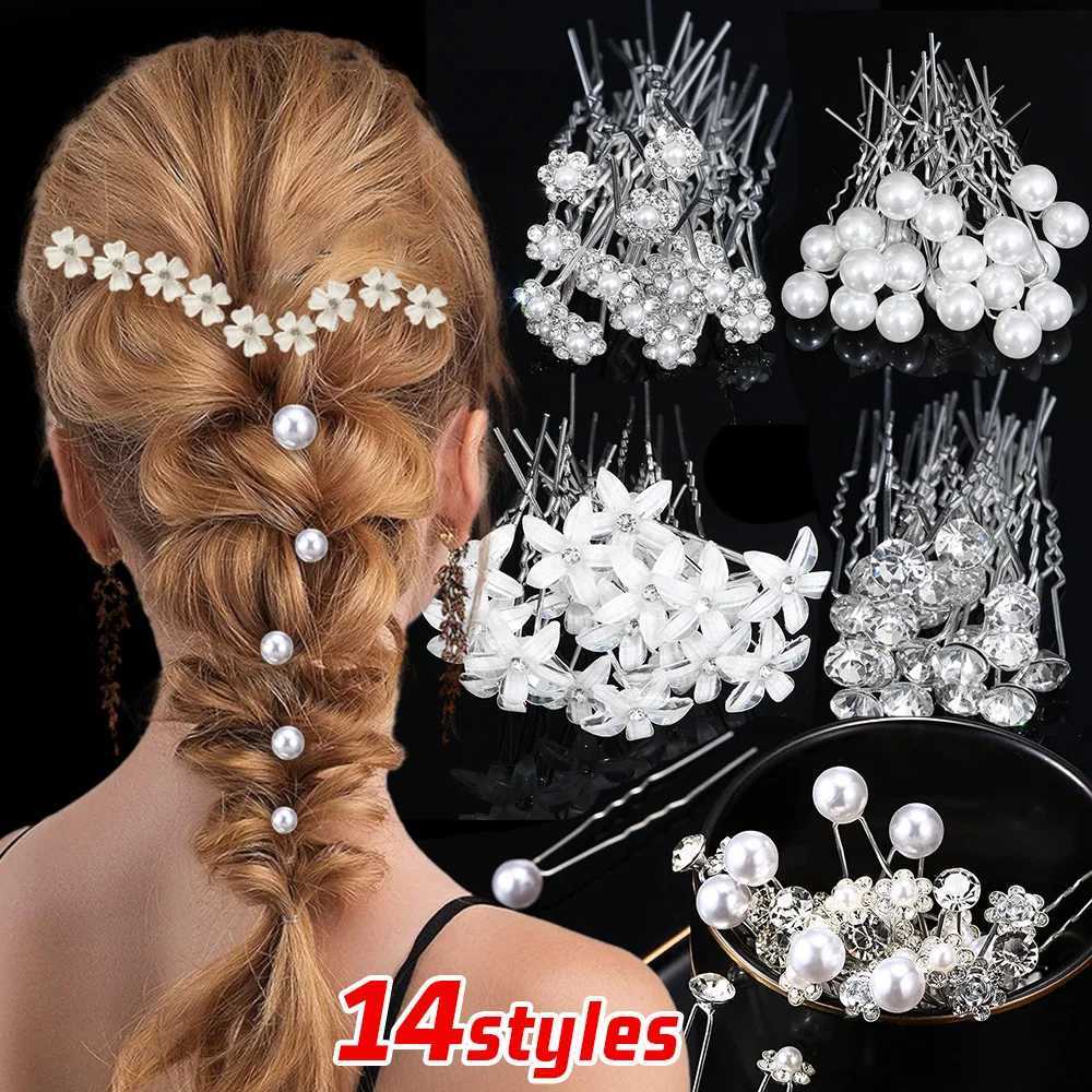20 pieces/set bride pearl U-shaped hair comb fork elegant wedding crystal flower hair clip female hair clip jewelry accessories W241007