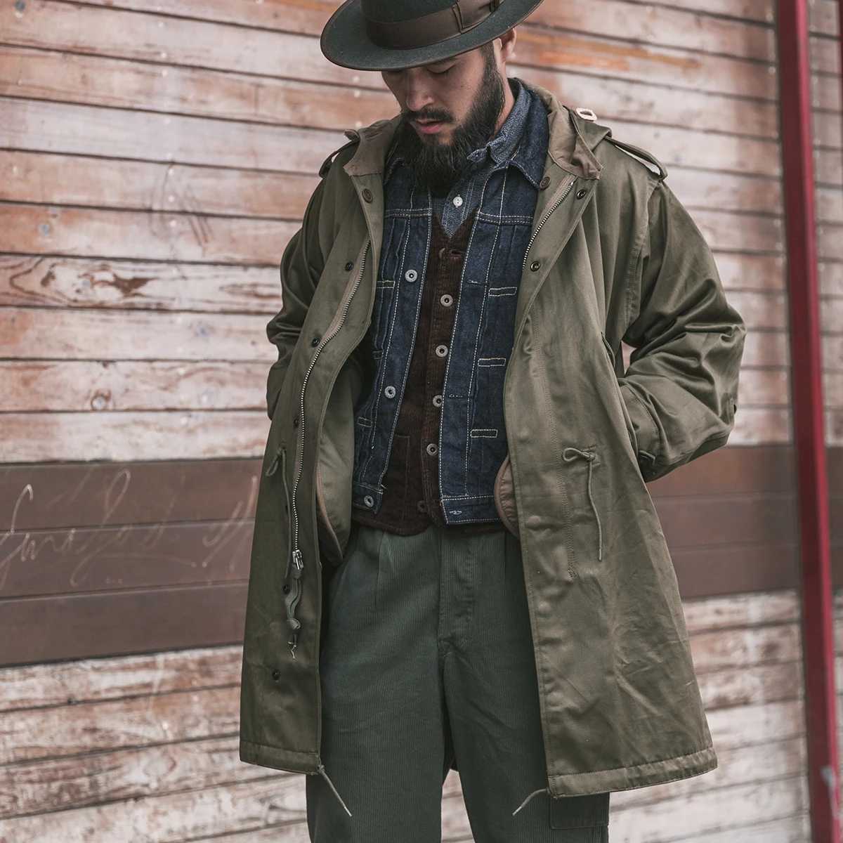 Sturdy Bronson Army Tail M-51 Parka Shell 1 Retro Style Mens Coat Olive Green W241007