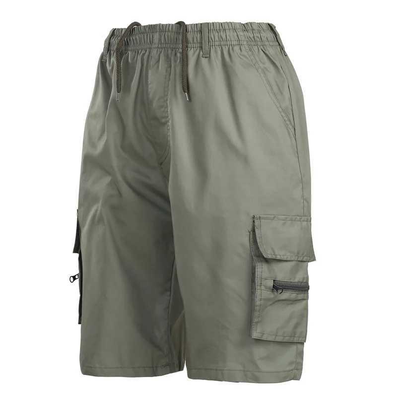 Mens shorts elastic waist multi pocket cargo shorts mens summer casual solid waist oversized mens S-4XL shortsW240713