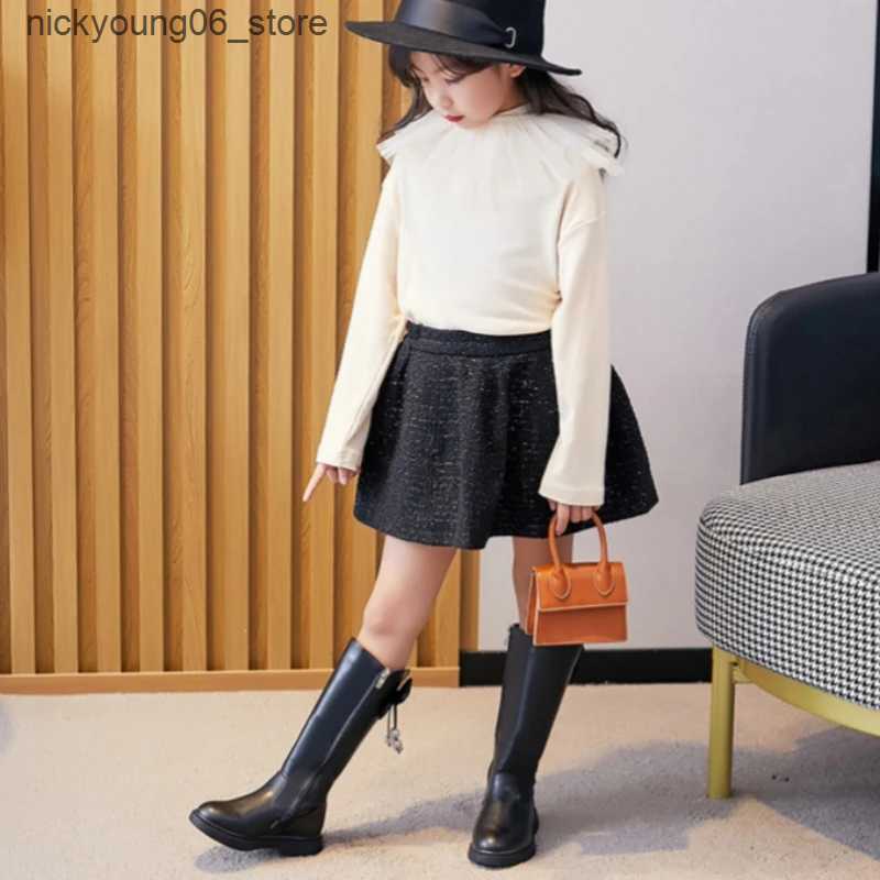 Boots Girls Shoes Ankle Boots Winter Childrens Shoe for Girl Plush Long Boots Show Bowtie Shoes Beaded Soft Soles Non Slip Kid Shoes L240910