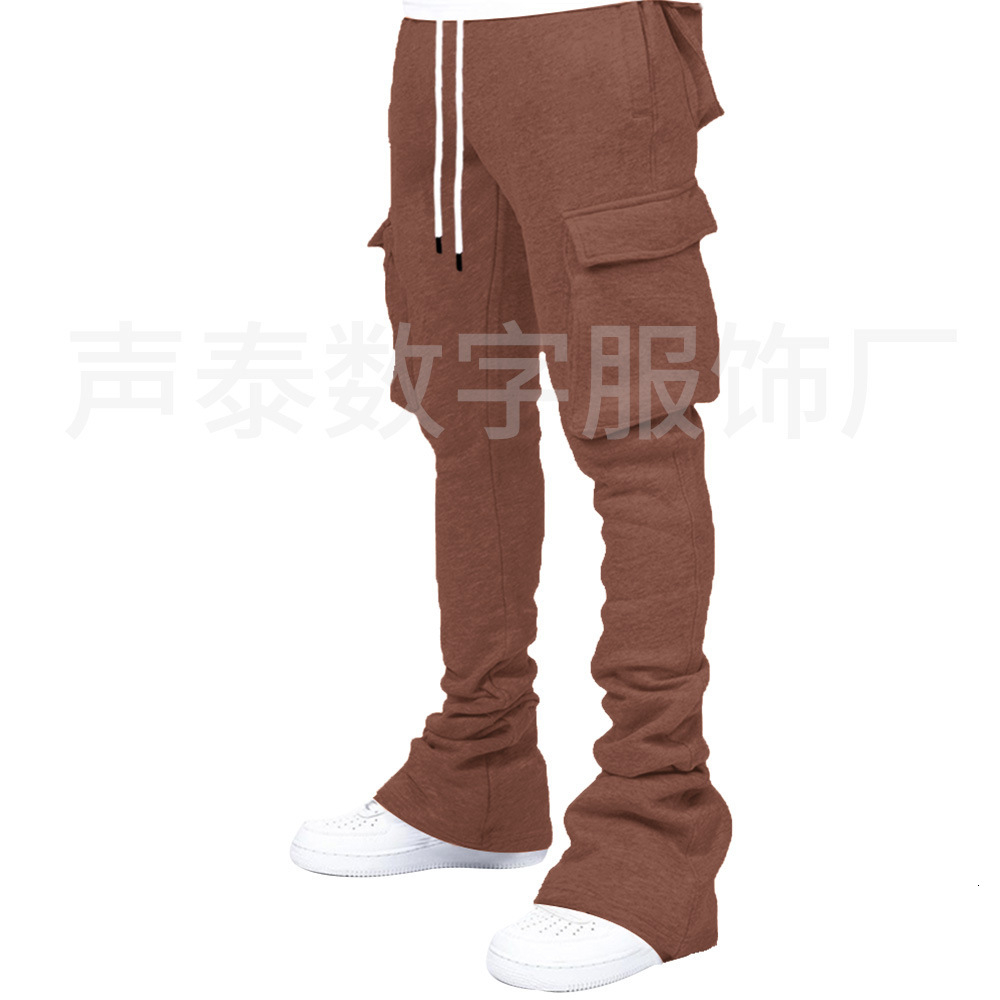 european and american autumn and winter men's solid color casual with velvet pocket sweatpants american trendy street dance set hip hop pile pant