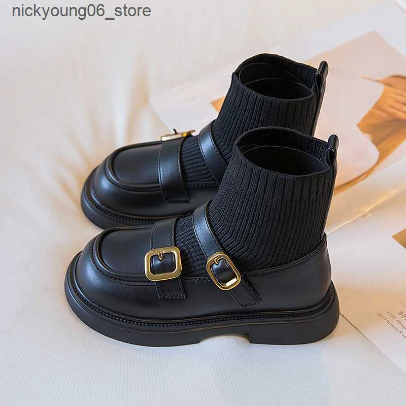 Boots Kids Girls Socks Boots Big Childrens Princess Boots Fashion Lolita Retro Single Ankle Boots New 2024 5 6 7 8 9 10 11 Years L240910