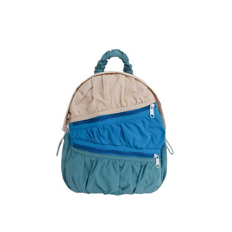 women's summer backpack with Korean style nylon fabric, large capacity casual pleated splicing design, contrasting color backpack 241015