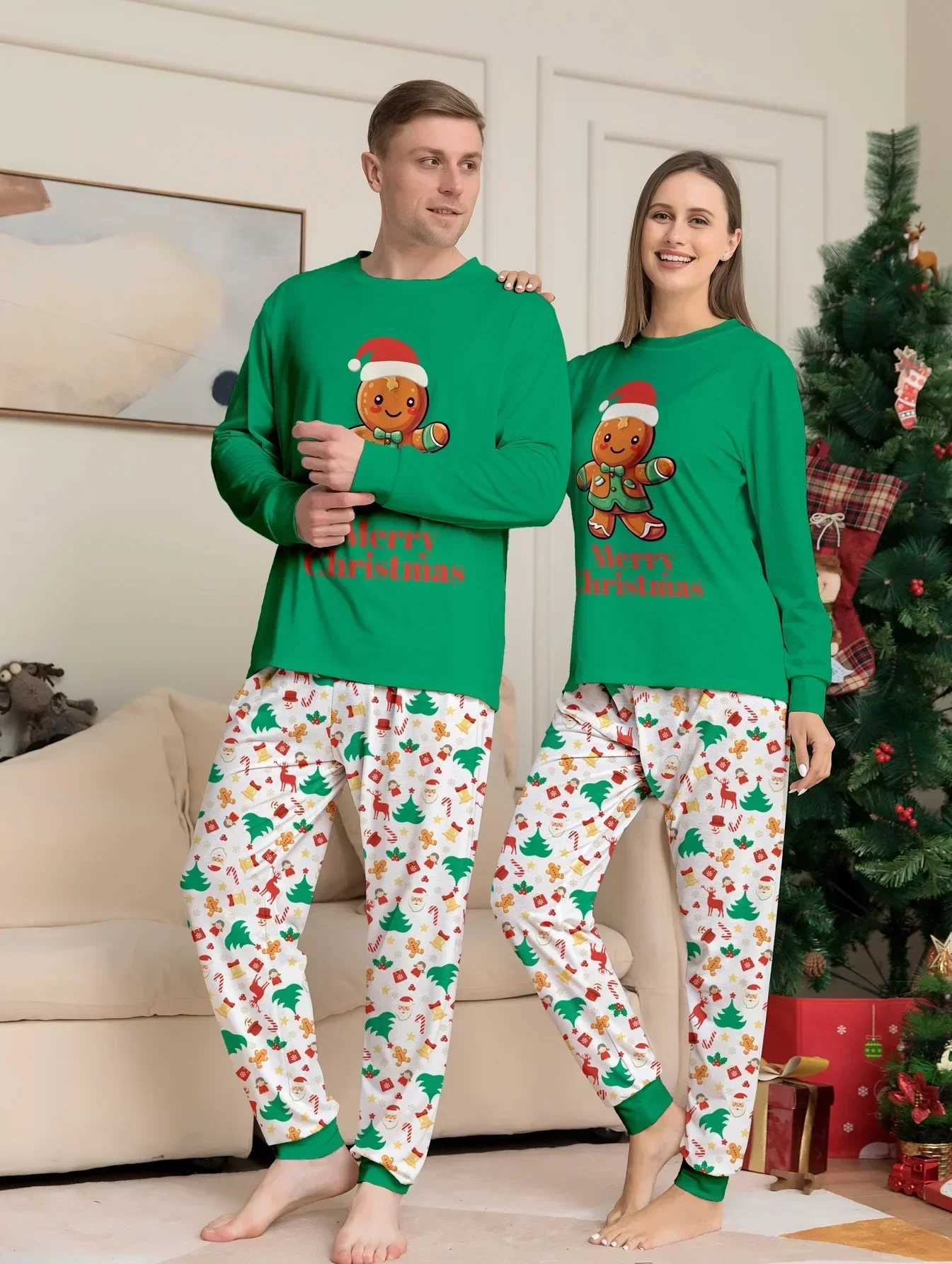 2024 Winter Christmas Matching Pajama Set Cartoon Printed 2-piece Casual Clothing Soft and Cute Adult and Childrens Clothing Family Appearance Pjs W24