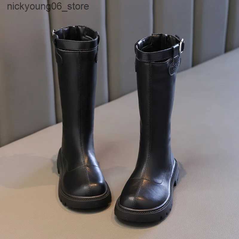 Boots Classic Childrens Winter Boots Black Simple Girls Cotton Boots Thick Bottom Round-toe Kids Fashion Boots Versatile Non-slip L240910