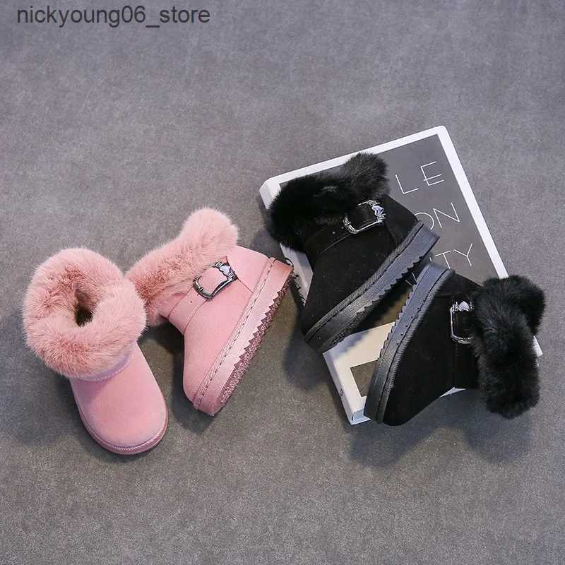 Boots Toddlers Girls Snow Boots 2023 Winter Brand New Kids Cotton Boots Fluffy Fur Thick Warm Children Snow Boots 21-37 Classic Sweet L240910