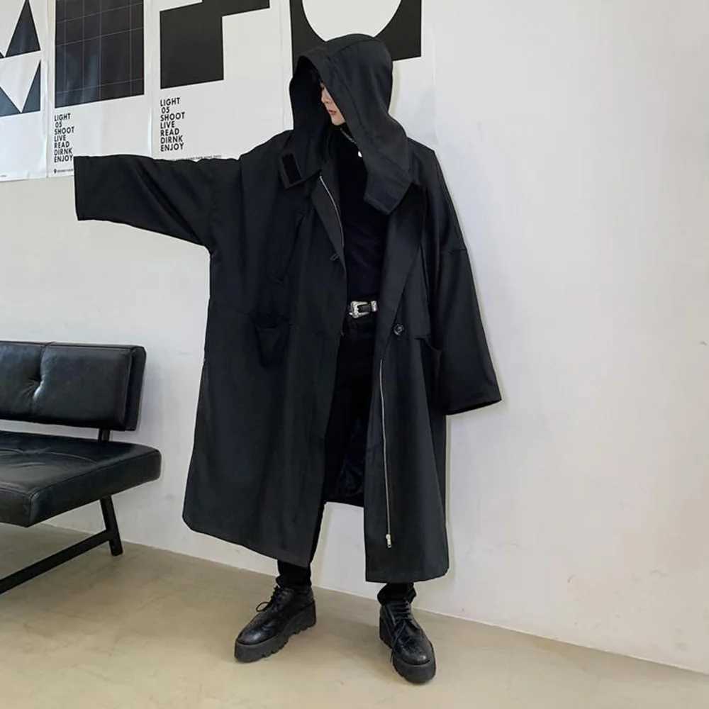 Mens dark British style casual long hooded jacket fashionable and elegant warm and streetwear mens casual jacket W241007