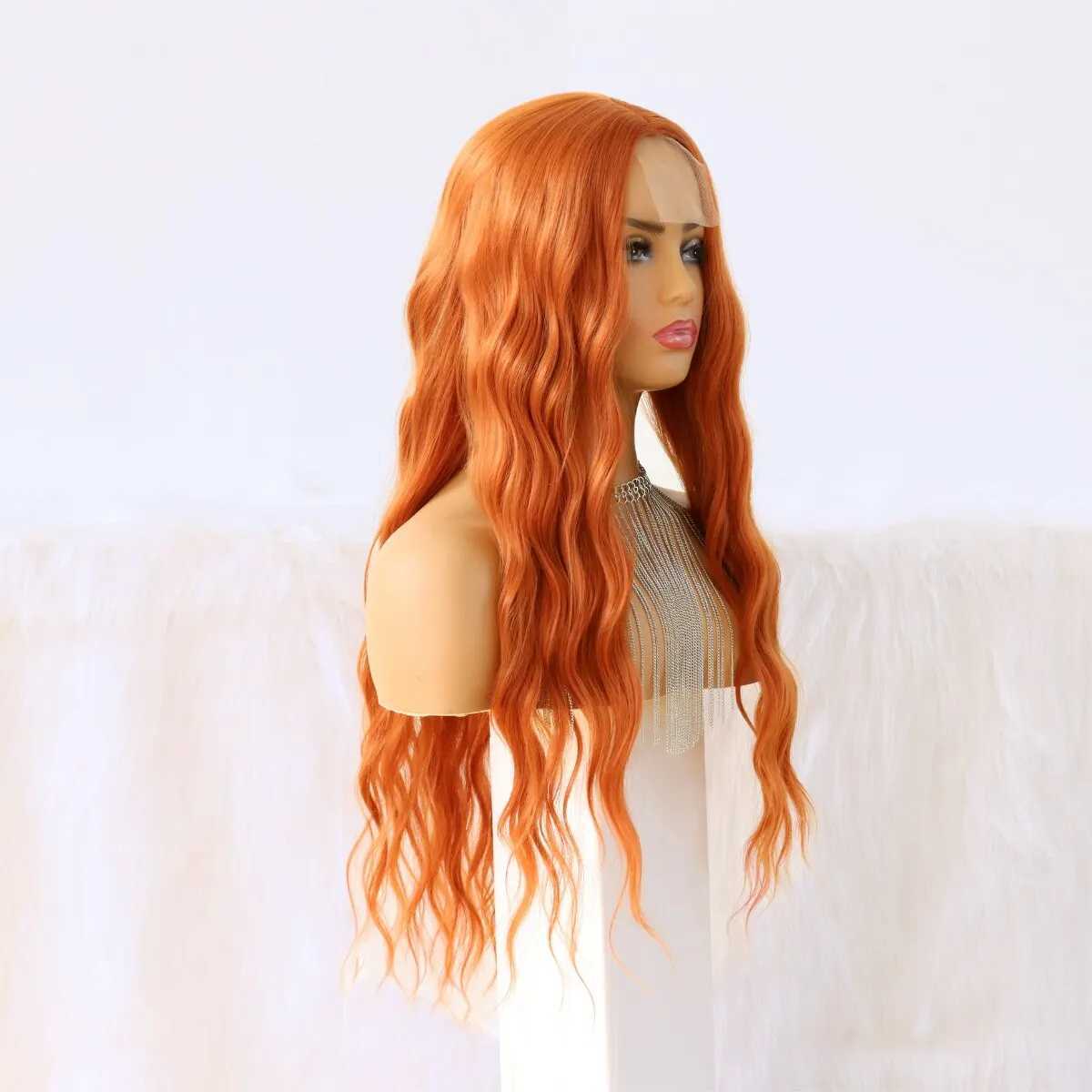Ginger Wig Lace Front Wig Orange Loose Wave Wig Orange Curly Wigs for Women Ginger Long Wavy Wig Heat Resistant Synthetic WigXJ241008