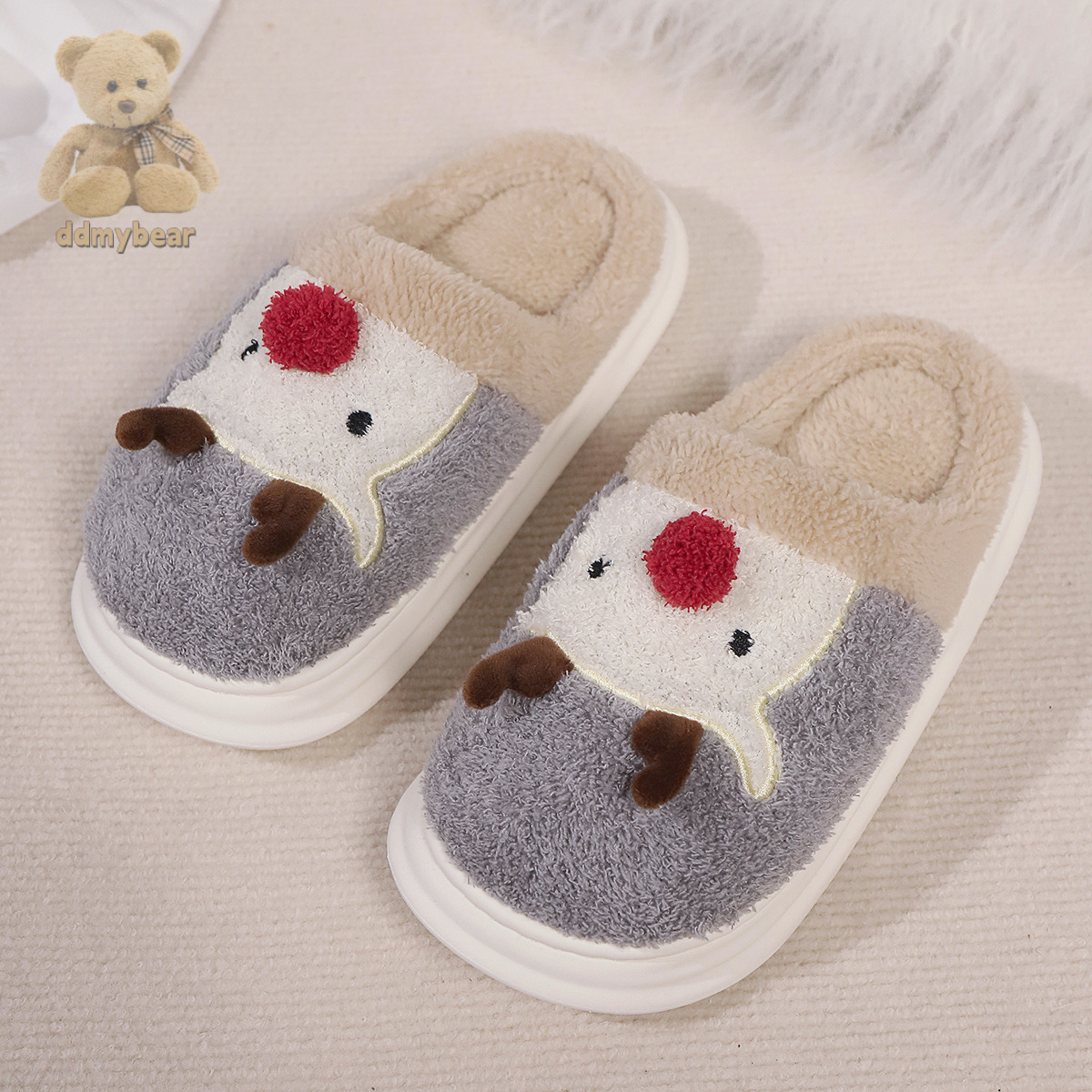 Ddmybear Elk Cotton Cute Cartoon Indoor And Outdoor Wear Warm, Non Slip, Comfortable Casual Couple Slippers Chinese Brand Shoes F1008-15.5