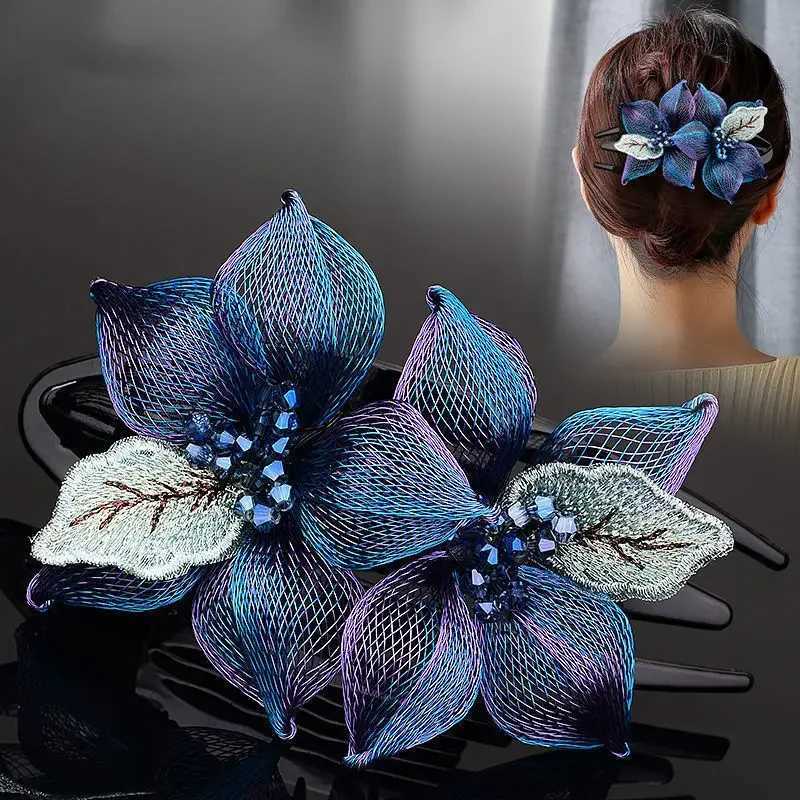 Fashionable and elegant woven copper wire floral hair female back head accessories acrylic spoon and tailcoat clip for wearing W241007
