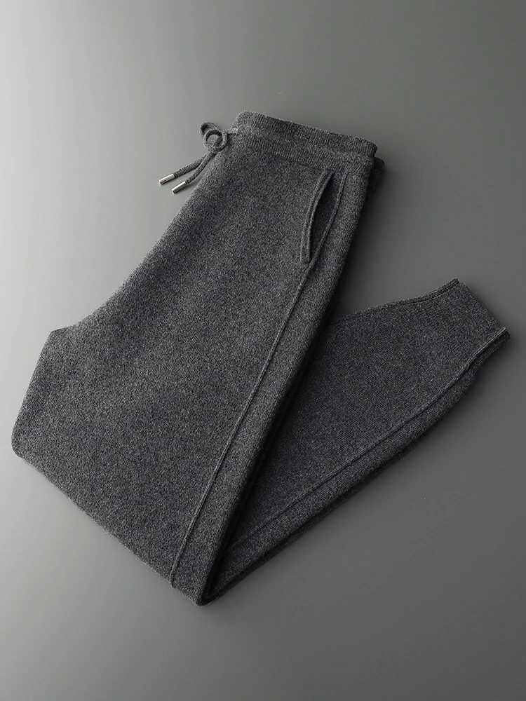 Mens Cashmere Pants Thick Sweatpants 100% Merino Wool Knit Autumn Winter Smart Casual Wool TrousersX241008