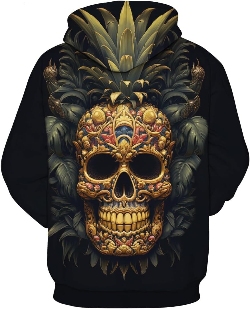 Hoodie for Mens Womens Psychedelic Gold Skull Hoodies Printed Hooded Hipster Hip Hop Funny Sweatshirt Hoodie Graphic comfort
