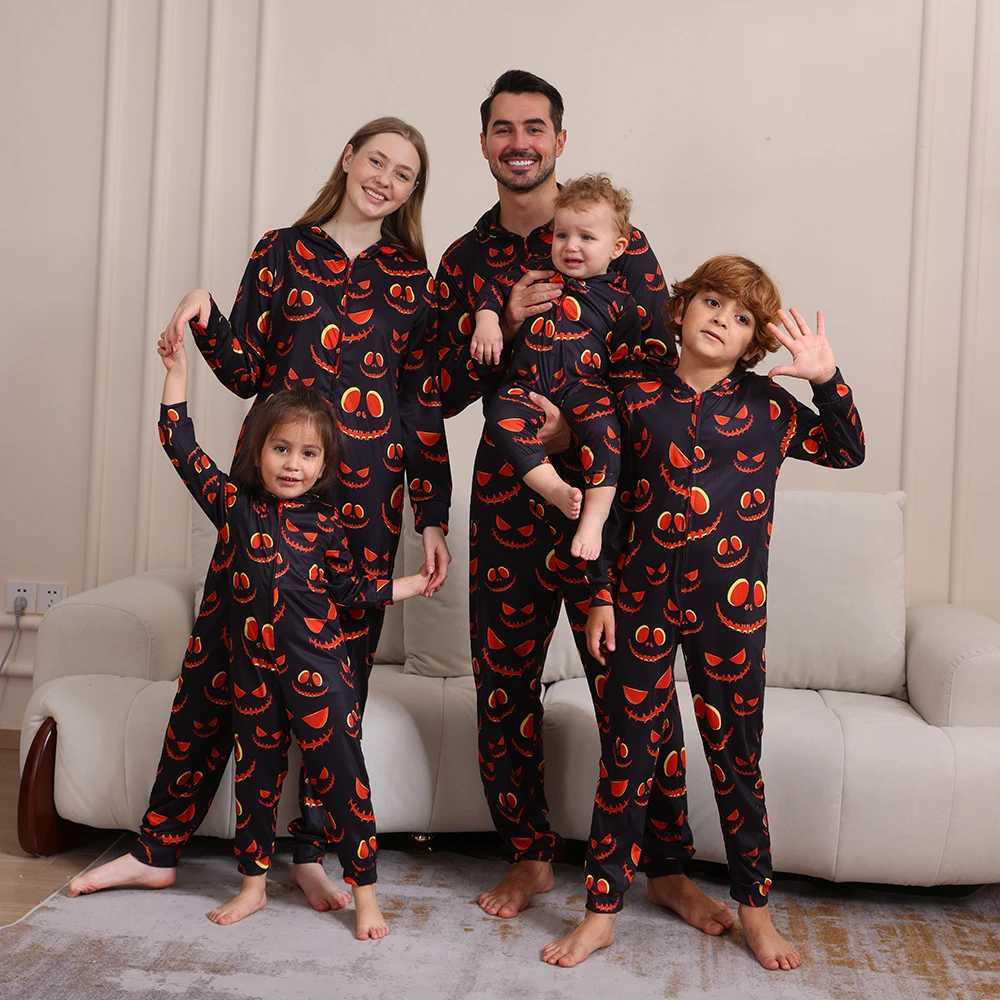 Hot Halloween One-Piece Pajamas Skeleton Pumpkin Print Family Matching Outfits Holiday Mother Kids Clothes Cute Baby ClothesXJ241008