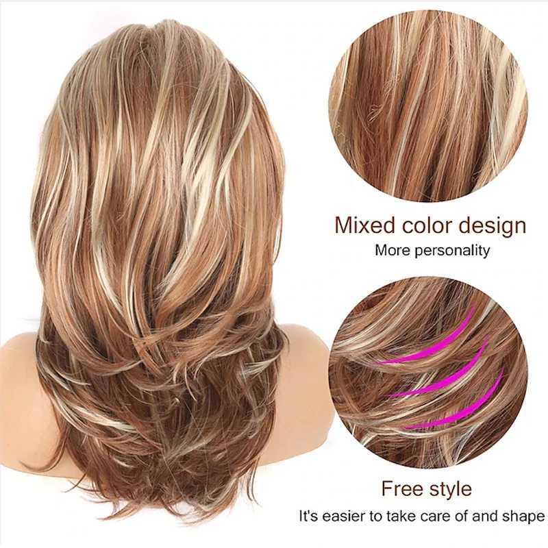 HAIRJOY Synthetic Hair Long Blonde Layered Wigs for Women Wavy with Highlight Heat Resistant FiberXJ241008