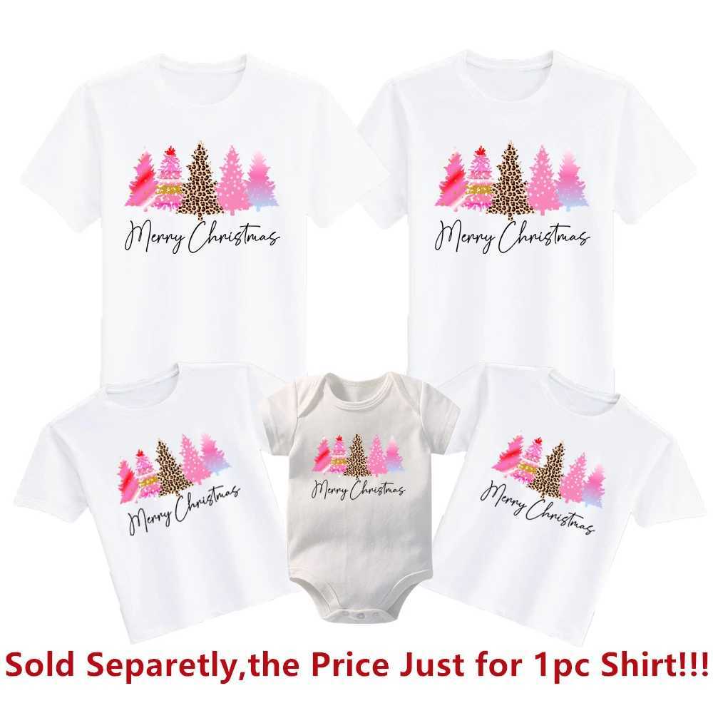 Merry Christmas Printed Family Matching Clothing Cotton Mom and Dad Childrens T-shirts Baby Tights Family Appearance New Year Party Set W241008
