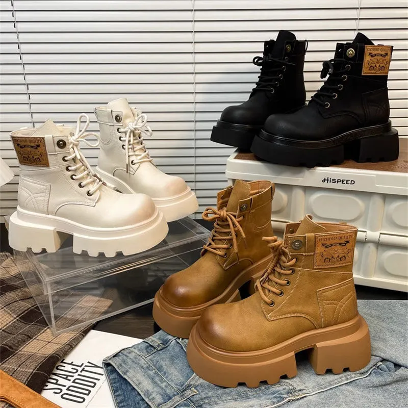 2024 New Free Shipping Boots Martin Boots Suitable For Women In Black Brown Beige Height Increasing Versatile Sizes 35-40
