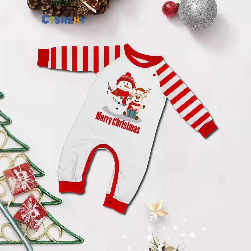2024 New Christmas Family Pajama Set with Striped Cartoon Print 2-piece Set for Adult and Children Matching Clothing Cute Pjs Christmas Appearance W24