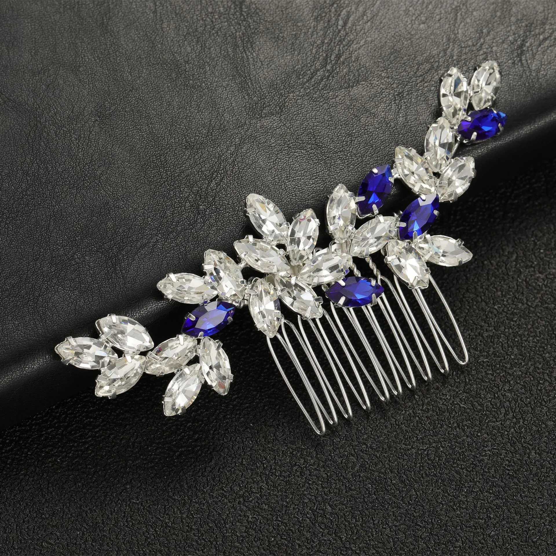 Elegant silver plated transparent/royal blue crystal hair comb suitable for women hair accessories bridal hair accessories gifts W241007