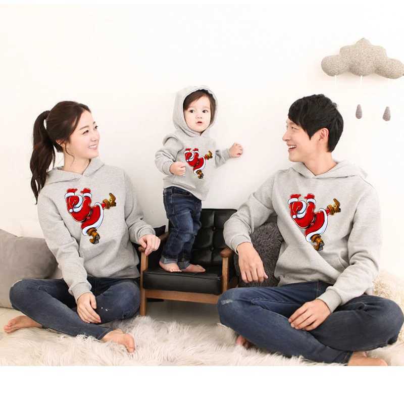 Fashionable Santa Claus Climbing Wall Printed Red Hoodie Sports Hoodie Sweater Autumn Winter Fun Shirt Family Matching Set W241008