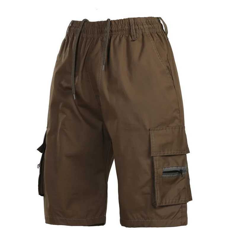Mens shorts elastic waist multi pocket cargo shorts mens summer casual solid waist oversized mens S-4XL shortsW240713