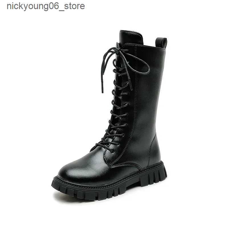 Boots Simple Children High Boots Korean Style Non-slip Black Boots for Girl Spring Autumn Versatile Kids Fashion Leather Long Boots L240910