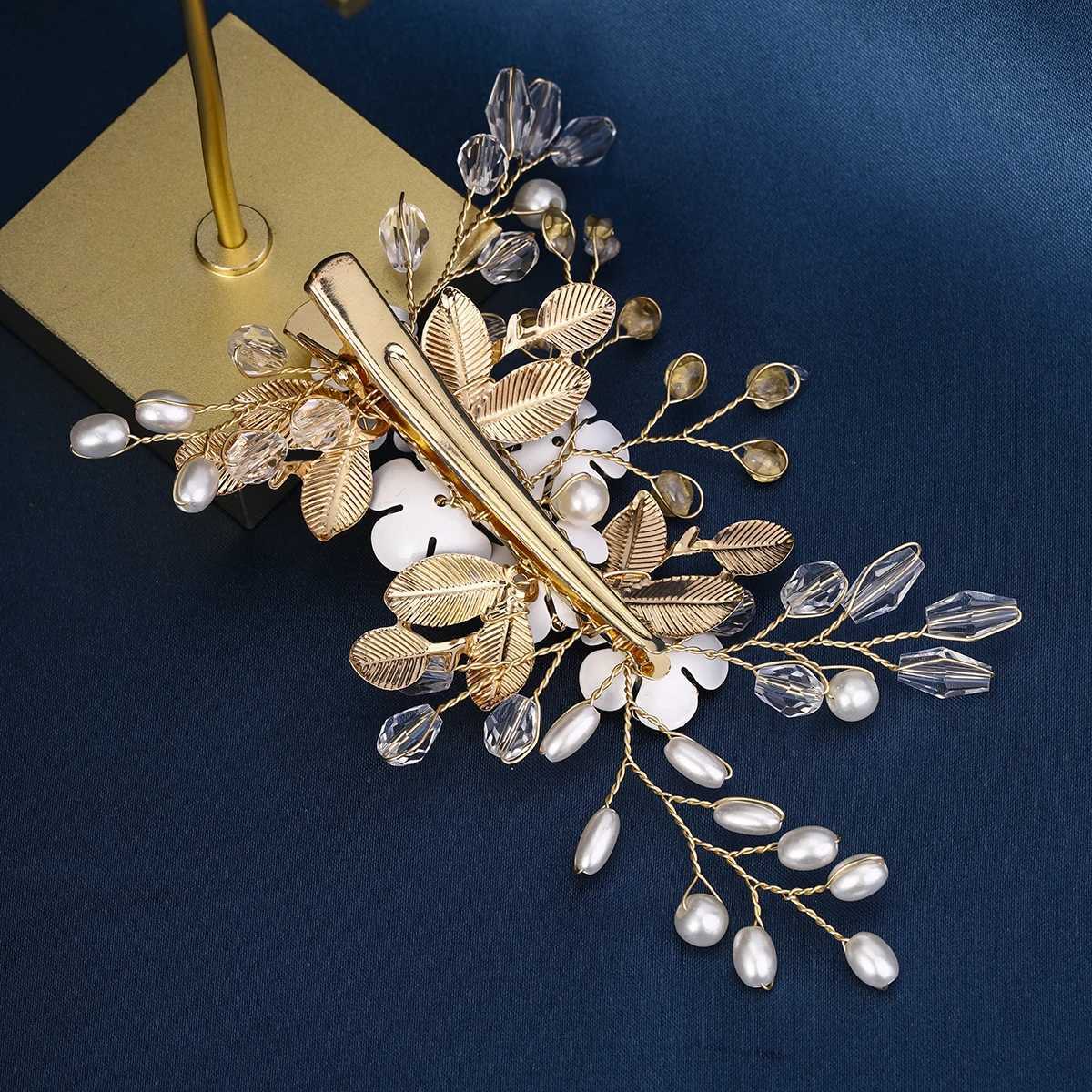 Latest Pearl Water Diamond Bridal Hair Clip Luxury Handmade Beaded Flower Barrel Headwear Bridal Wedding Jewelry Accessories W241007