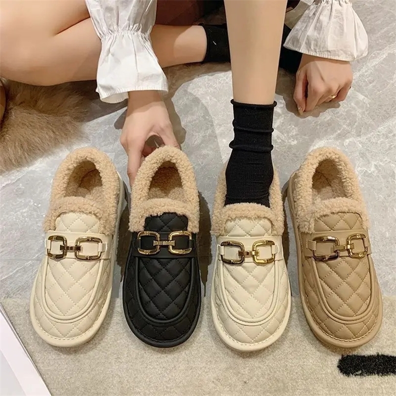 Warm coarse woolen style womens flat bottomed wool lined cotton shoes for casual autumn/winter pregnant womens flat shoes with soft soles 241008