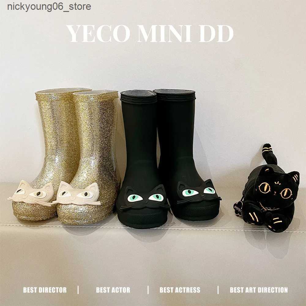 Boots 2023 Spring Summer New Childrens Rain Shoes Cute Cat Little Baby Rain Boots Boys Girls Medium Waterproof Boots Beach Shoes L240910