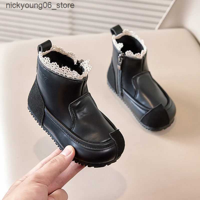 Boots New Girls Boots Kids Fashion Boots Sweet 2024 Spring Autumn Childrens Patchwork Ankle Boots Versatile Elegant Princess Shoes L240910