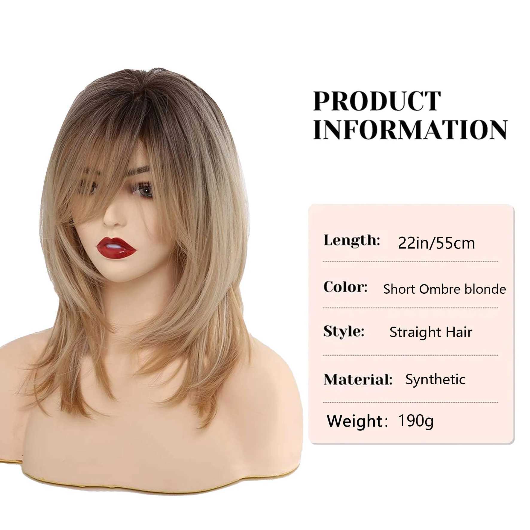Ombre Color Blonde Wig with Bangs Long Straight Wigs for Women Synthetic Wig Dark Roots for Daily Party CosplayXJ241008