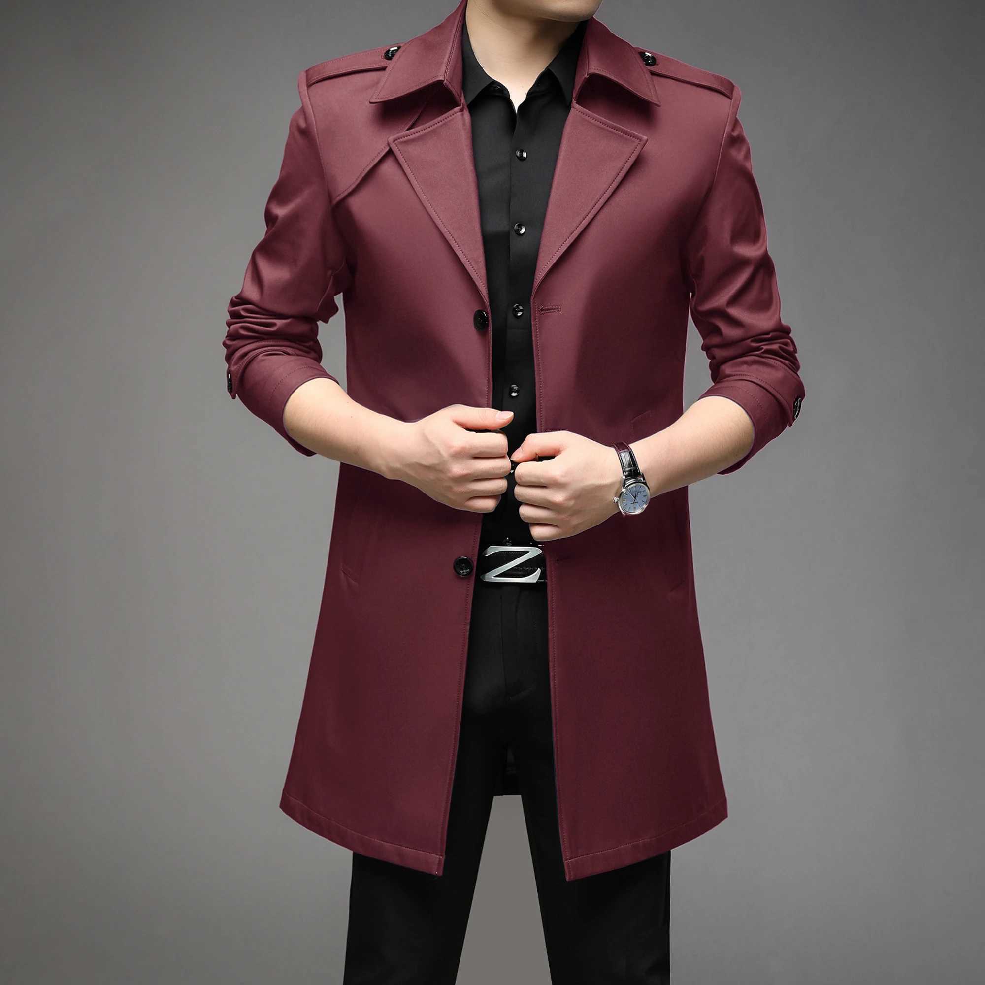Thoshine brand spring autumn mens Trench Coats long high-quality button mens fashion jacket Trench coat jacket W241007