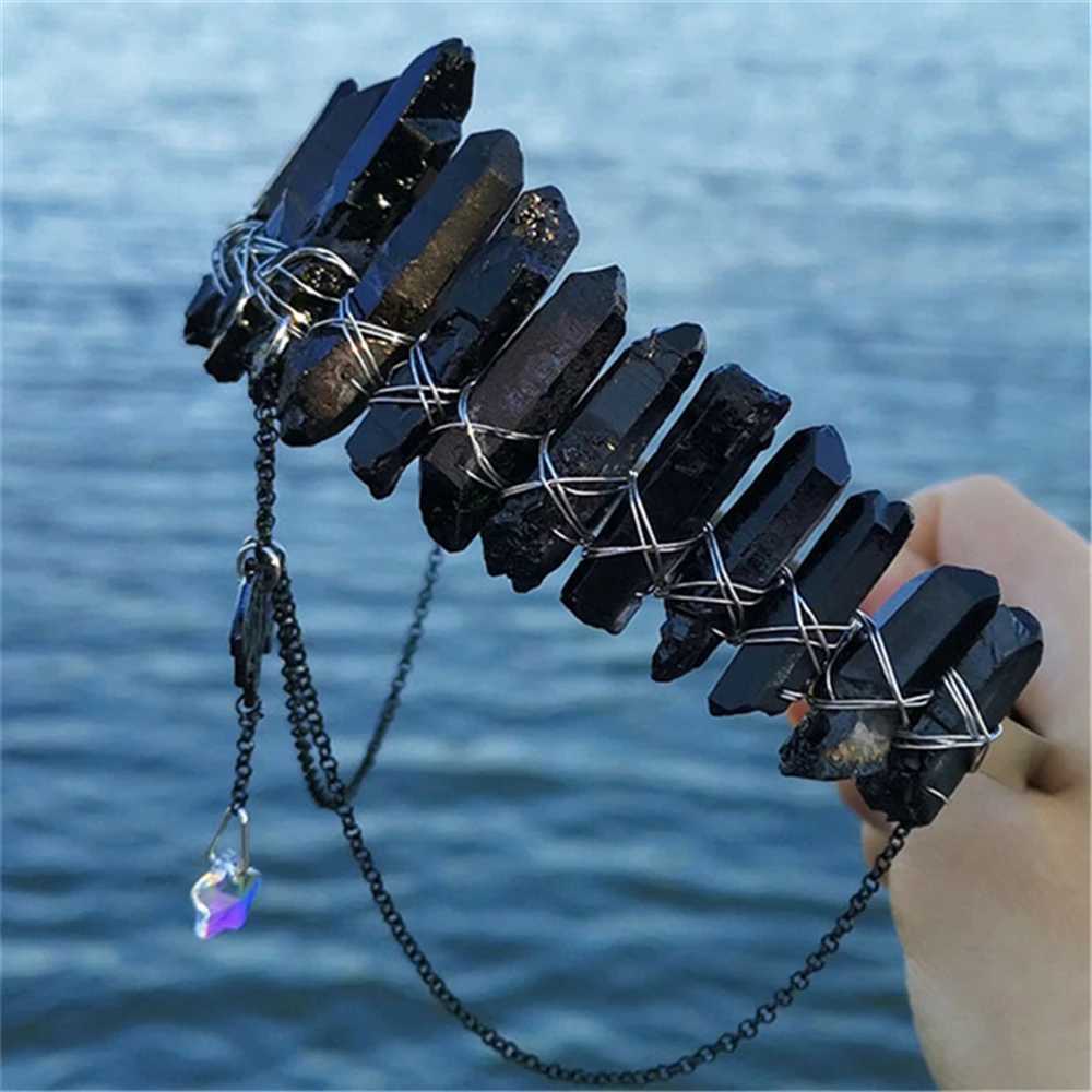 Handmade Gothic Black Crystal Bat Moon Headband Womens Crown Witchcraft Headpiece Ball Hair Accessories Noble Creative Jewelry Gifts W241007