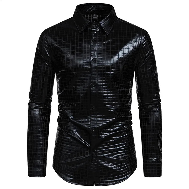 Mens gold long sleeved plain shirt loose and comfortable with small stretch top mens wedding banquet bar KTV dress shirt 241007