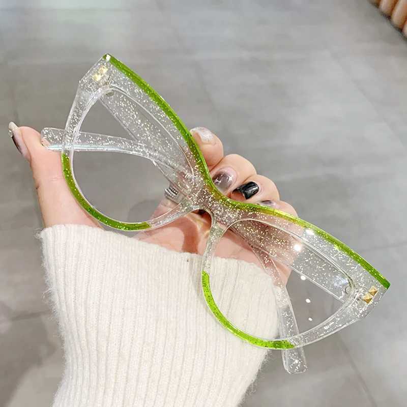 Anti Blue Light Optical Cat Eye Glasses Women Vintage Brand Designer Myopia Prescription Sexy Ladies Rivet Eye Glasses FrameX241008