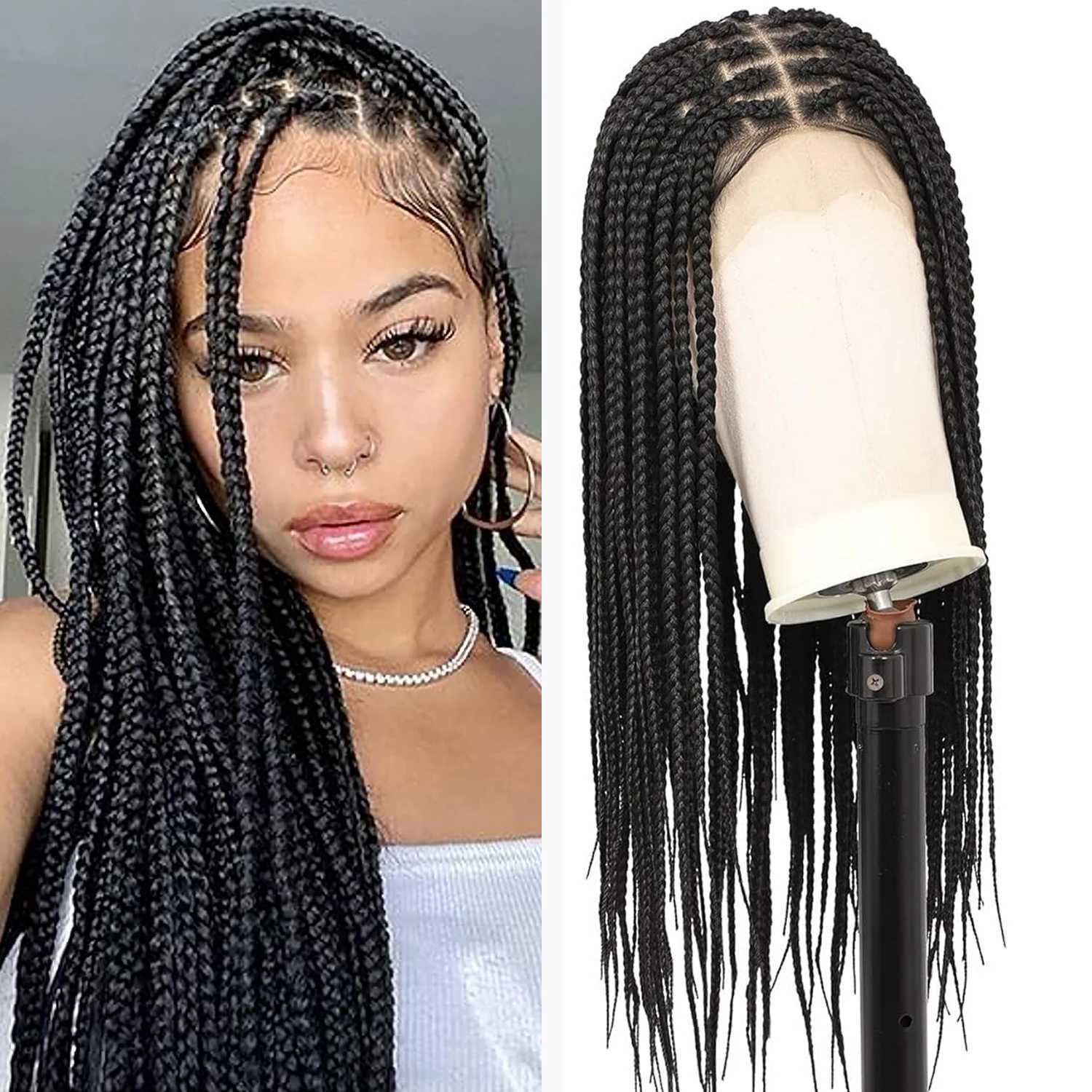 24 Box Lace Front Square Knotless Braided Wigs For Women Synthetic Black Full Double Lace Braided Wig with baby hairXJ241008