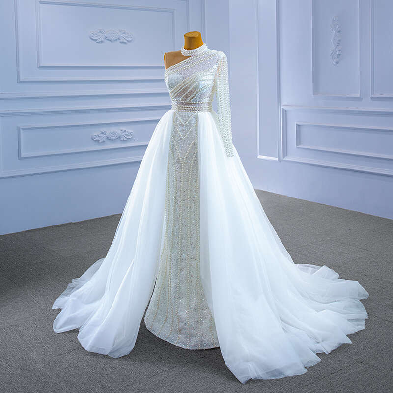 RSM Collection 67345 Mermaid Wedding Dress One Shoulder Long Sleeves Bridal Dresses 2021 New Design Shiny Pearls Full Sequins We