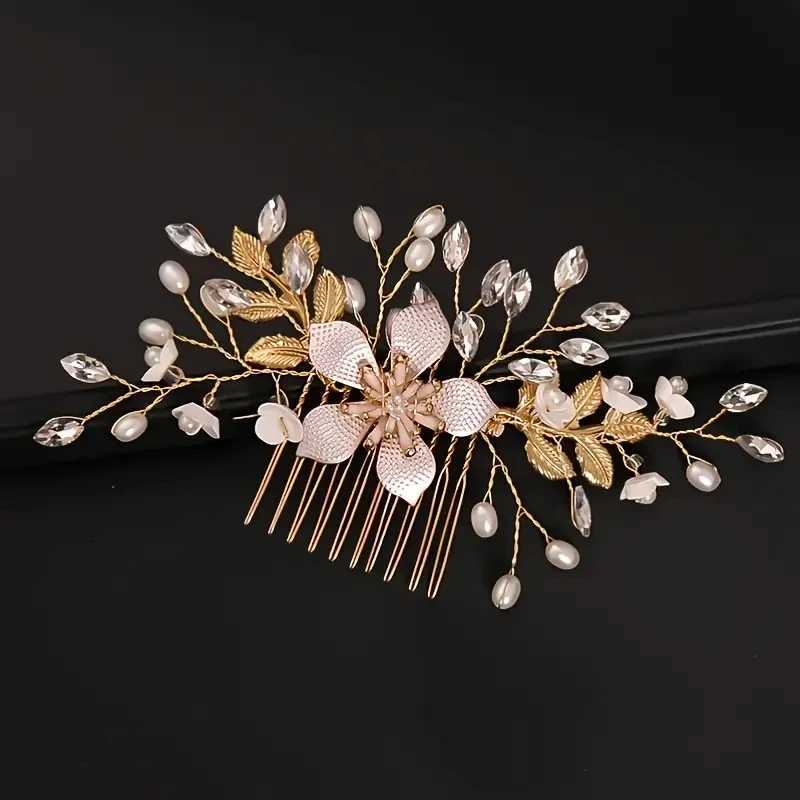 Wedding bride earrings comb pearl long hair vine hair accessories flower rhinestone handmade headpiece W241007