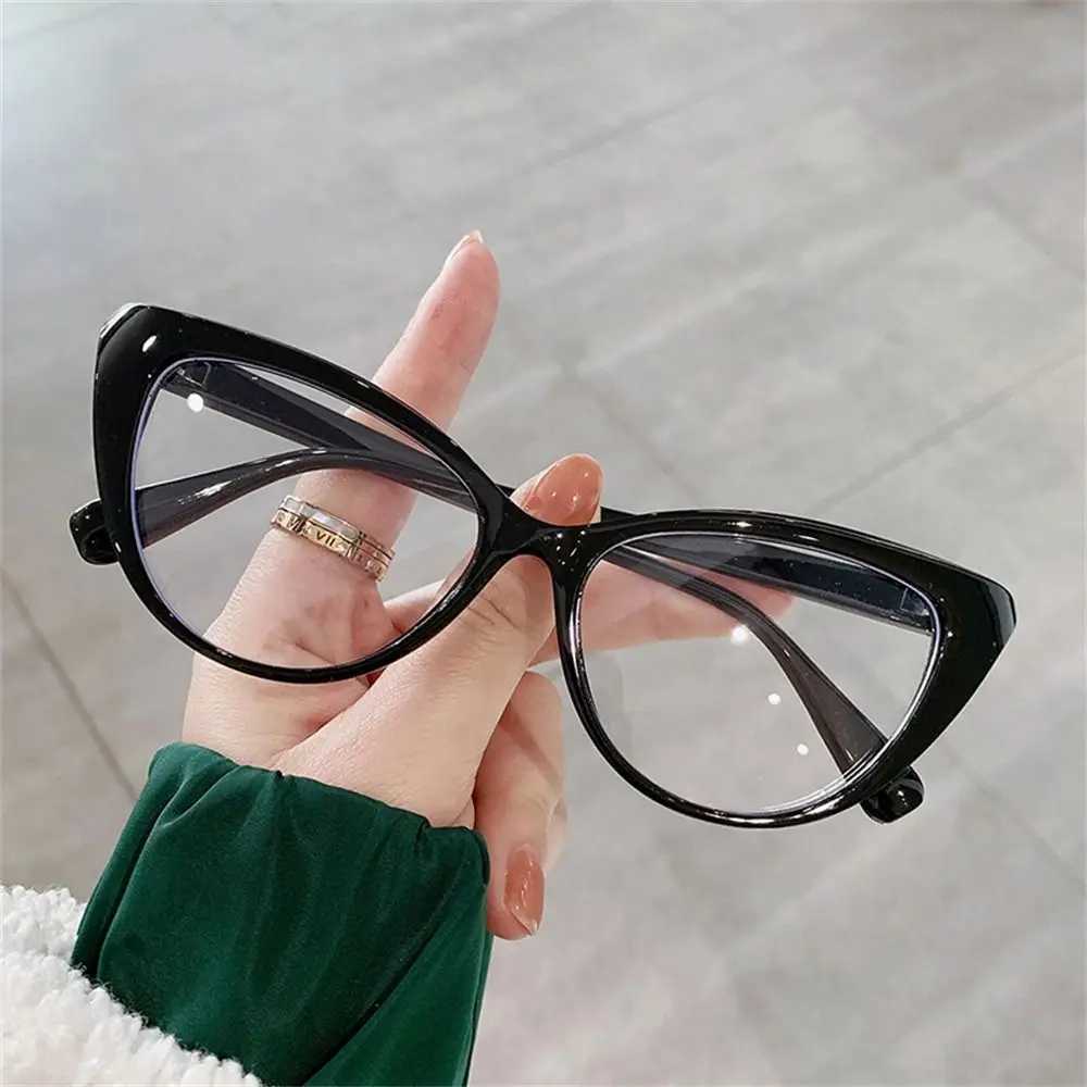 Fashion Cat Eye Design Leopard Print Women Anti-Blue Light Glasses Big Frame Transparent Lens Vision Care Computer EyeglassesX241008