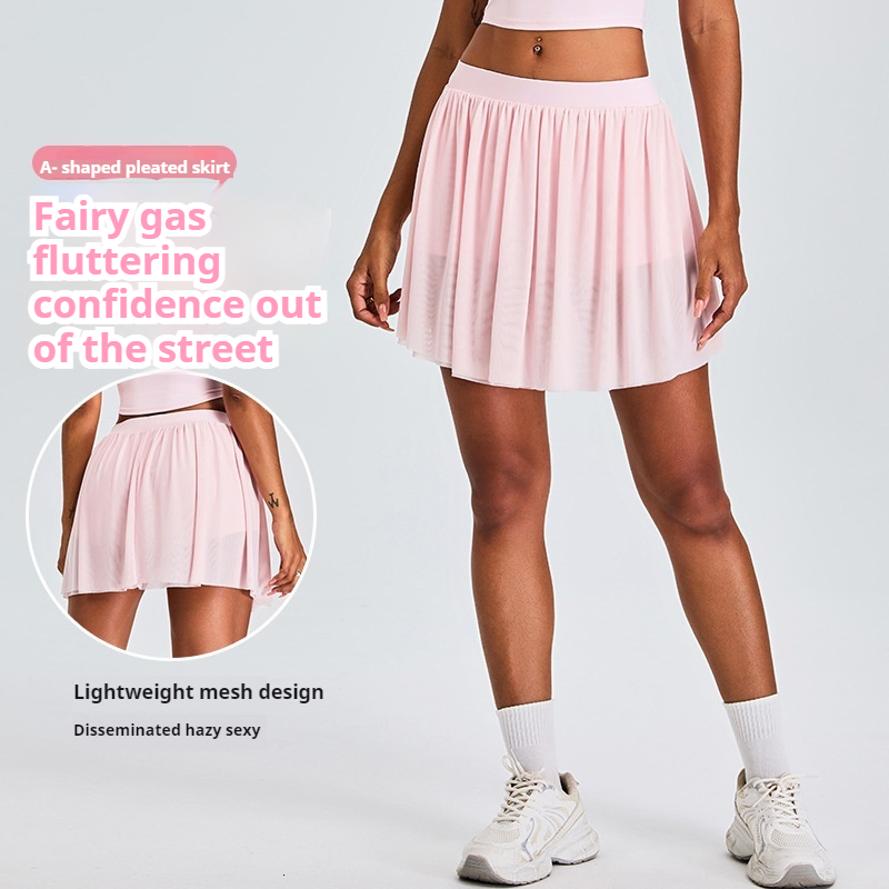 New sports with pleated A-line tennis skirt, covering the buttocks show off weight and prevent exposure to light, outdoor fitness yoga short skirt